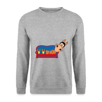 PFERD - PONY - SOFA - CHILLEN - RELAXEN - TIERISCH - Unisex Pullover - Weißgrau meliert - Vorne - Alina (178cm) & Michal (187cm)