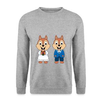 EICHHÖRNCHEN - HOCHZEIT - HEIRATEN - LIEBE - LOVE - Unisex Pullover - Weißgrau meliert - Vorne - Alina (178cm) & Michal (187cm)