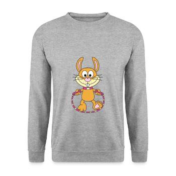 HASE - KANINCHEN - SPRINGSEIL - SEILSPRINGEN - Unisex Pullover - Weißgrau meliert - Vorne - Alina (178cm) & Michal (187cm)
