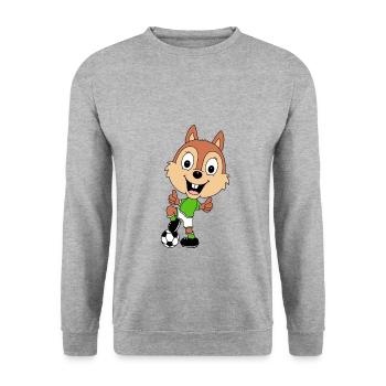 FUßBALL - SPORT - EICHHÖRNCHEN - TIER - Unisex Pullover - Weißgrau meliert - Vorne - Alina (178cm) & Michal (187cm)