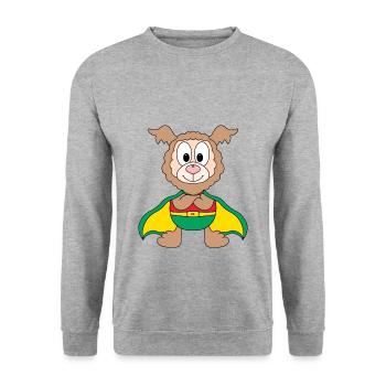 SUPERHELD - LAMA - ALPAKA - TIER - Unisex Pullover - Weißgrau meliert - Vorne - Alina (178cm) & Michal (187cm)