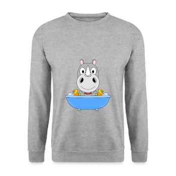 NASHORN - BADEWANNE - BADEN - TIER - TIERISCH - Unisex Pullover - Weißgrau meliert - Vorne - Alina (178cm) & Michal (187cm)