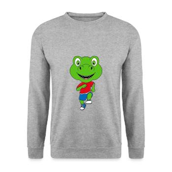 DINO - DINOSAURIER - SPORT - LAUFEN - FITNESS - Unisex Pullover - Weißgrau meliert - Vorne - Alina (178cm) & Michal (187cm)