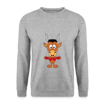 LIEBE - TIER - STIER - BULLE - TIERISCH - VERLIEBT - Unisex Pullover - Weißgrau meliert - Vorne - Alina (178cm) & Michal (187cm)
