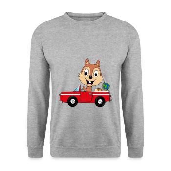 EICHHÖRNCHEN - AUTO - REISE - WELTENBUMMLER - Unisex Pullover - Weißgrau meliert - Vorne - Alina (178cm) & Michal (187cm)