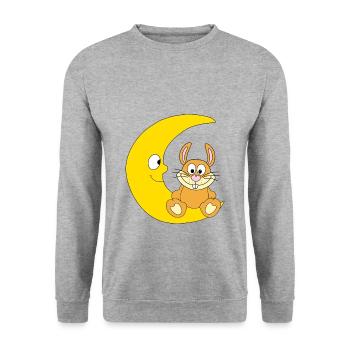HASE - MOND - TIER - KIND - BABY - Unisex Pullover - Weißgrau meliert - Vorne - Alina (178cm) & Michal (187cm)