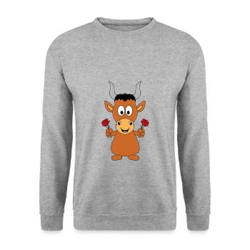 STIER - BULLE - BLUMEN - TIER - LIEBE - Unisex Pullover - Weißgrau meliert - Vorne - Alina (178cm) & Michal (187cm)