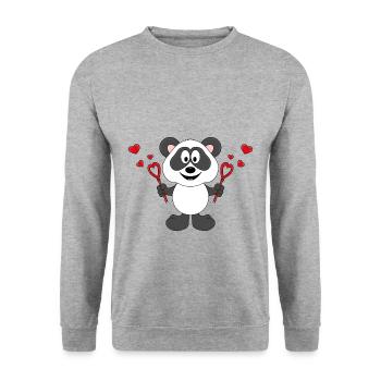 PANDA - BÄR - SEIFENBLASEN - LIEBE - LOVE - Unisex Pullover - Weißgrau meliert - Vorne - Alina (178cm) & Michal (187cm)