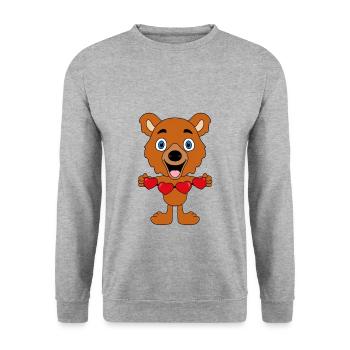 LIEBE - LOVE - TEDDY - BÄR - TEDDYBÄR - HERZEN - Unisex Pullover - Weißgrau meliert - Vorne - Alina (178cm) & Michal (187cm)