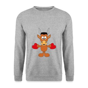 STIER - BULLE - HERZEN - LIEBE - LOVE - TIER - Unisex Pullover - Weißgrau meliert - Vorne - Alina (178cm) & Michal (187cm)