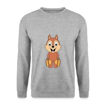 REISE - URLAUB - EICHHÖRNCHEN - AUSWANDERER - TIER - Unisex Pullover - Weißgrau meliert - Vorne - Alina (178cm) & Michal (187cm)