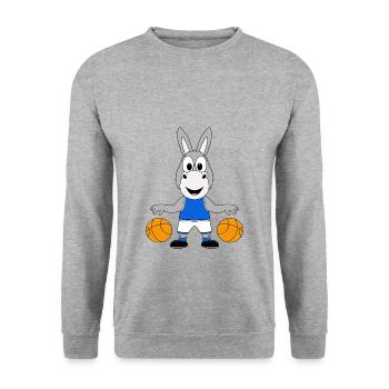 BASKETBALL - ESEL - TIER - KIND - BABY - TIERISCH - Unisex Pullover - Weißgrau meliert - Vorne - Alina (178cm) & Michal (187cm)