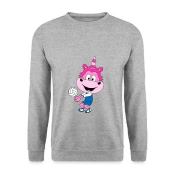 VOLLEYBALL - SPORT - EINHORN - KIND - BABY - Unisex Pullover - Weißgrau meliert - Vorne - Alina (178cm) & Michal (187cm)