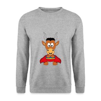 SUPERHELD - STIER - BULLE - TIER - TIERISCH - Unisex Pullover - Weißgrau meliert - Vorne - Alina (178cm) & Michal (187cm)