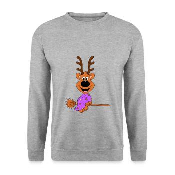 REH - HEXE - HEXENBESEN - FLIEGEN - TIER - Unisex Pullover - Weißgrau meliert - Vorne - Alina (178cm) & Michal (187cm)
