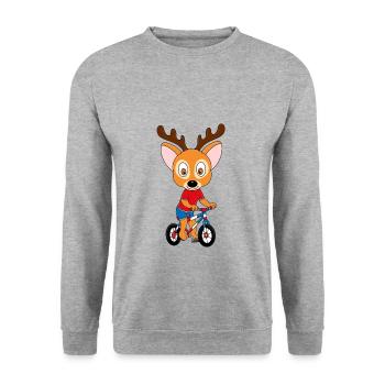 REH - FAHRRAD - RAD - RADFAHRER - TIER - Unisex Pullover - Weißgrau meliert - Vorne - Alina (178cm) & Michal (187cm)
