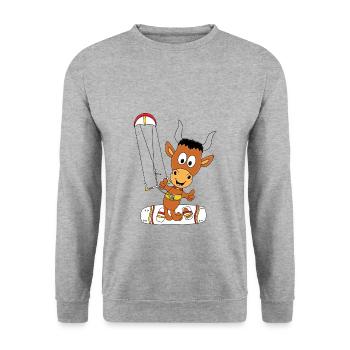 STIER - BULLE - KITE - KITESURFEN - KITESURFER - Unisex Pullover - Weißgrau meliert - Vorne - Alina (178cm) & Michal (187cm)