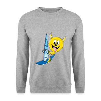 WINDSURFER - MONSTER - SURFER - WASSERSPORT - Unisex Pullover - Weißgrau meliert - Vorne - Alina (178cm) & Michal (187cm)