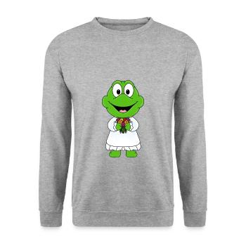 BRAUT - HOCHZEIT - HEIRATEN - FROSCH - KRÖTE - Unisex Pullover - Weißgrau meliert - Vorne - Alina (178cm) & Michal (187cm)