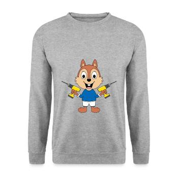 BOHRER - EICHHÖRNCHEN - HANDWERKER - Unisex Pullover - Weißgrau meliert - Vorne - Alina (178cm) & Michal (187cm)