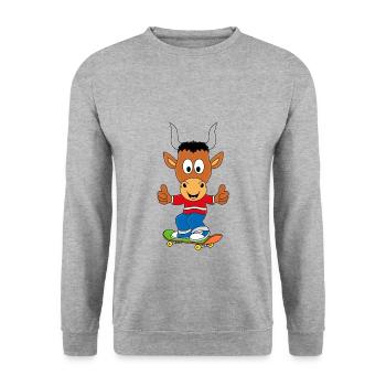 STIER - SKATEBOARD - SPORT - TIER - TIERISCH - GUT - Unisex Pullover - Weißgrau meliert - Vorne - Alina (178cm) & Michal (187cm)