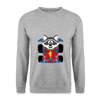 WASCHBÄR - RENNFAHRER - AUTO - RENNAUTO - TIER - Unisex Pullover - Weißgrau meliert - Vorne - Alina (178cm) & Michal (187cm)
