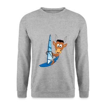 WINDSURFEN - SURFEN - STIER - BULLE - TIER - Unisex Pullover - Weißgrau meliert - Vorne - Alina (178cm) & Michal (187cm)