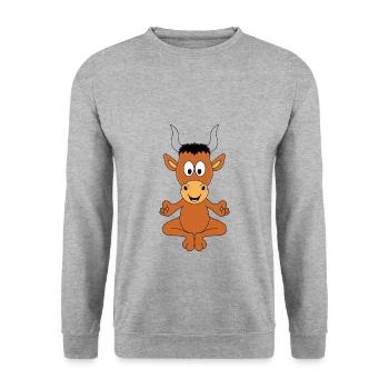 YOGA - PILATES - TIER - STIER - RIND - KUH - Unisex Pullover - Weißgrau meliert - Vorne - Alina (178cm) & Michal (187cm)