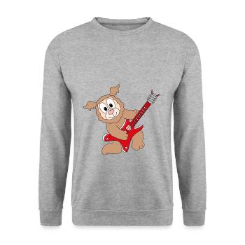 LAMA - ALPAKA - GITARRE - MUSIK - TIER - KIND - Unisex Pullover - Weißgrau meliert - Vorne - Alina (178cm) & Michal (187cm)
