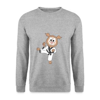 ALPAKA - LAMA - JUDO - KARATE - SPORT - TIER - Unisex Pullover - Weißgrau meliert - Vorne - Alina (178cm) & Michal (187cm)