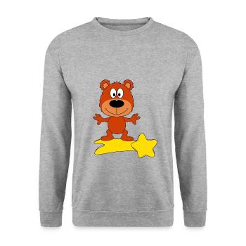 STERNSCHNUPPE - TEDDYBÄR - BÄR - TEDDY - KIND - Unisex Pullover - Weißgrau meliert - Vorne - Alina (178cm) & Michal (187cm)