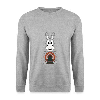 ESEL - KAPITÄN - BOOT - SCHIFF - MEER - SEE - TIER - Unisex Pullover - Weißgrau meliert - Vorne - Alina (178cm) & Michal (187cm)