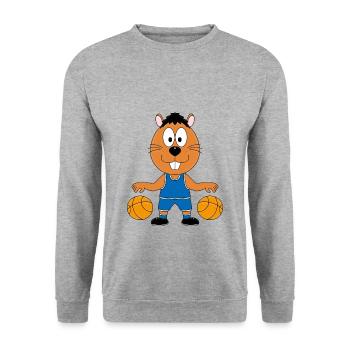 BASKETBALL - SPORT - BIBER - TIER - KIND - BABY - Unisex Pullover - Weißgrau meliert - Vorne - Alina (178cm) & Michal (187cm)