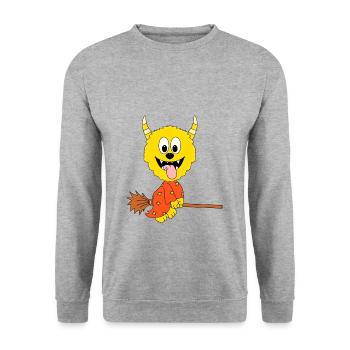 MONSTER - HEXE - KIND - BABY - HEXENBESEN - Unisex Pullover - Weißgrau meliert - Vorne - Alina (178cm) & Michal (187cm)