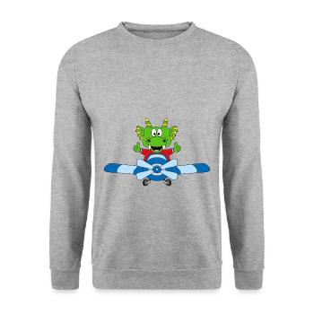 DRACHE - FLUGZEUG - PILOT - KIND - BABY - Unisex Pullover - Weißgrau meliert - Vorne - Alina (178cm) & Michal (187cm)