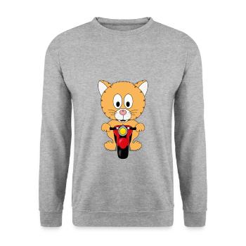 MOTORRAD - BIKER - KATZE - TIER - KIND - BABY - Unisex Pullover - Weißgrau meliert - Vorne - Alina (178cm) & Michal (187cm)