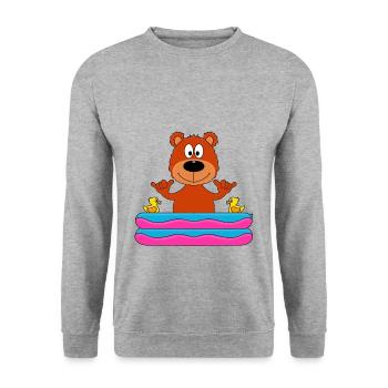 SHAKA - POOL - PLANSCHBECKEN - TEDDY - BÄR - BABY - Unisex Pullover - Weißgrau meliert - Vorne - Alina (178cm) & Michal (187cm)