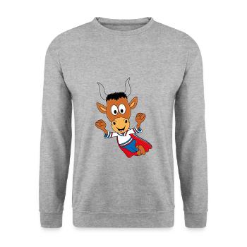 SUPERHELD - TIER - KIND - BABY - STIER - BULLE - Unisex Pullover - Weißgrau meliert - Vorne - Alina (178cm) & Michal (187cm)