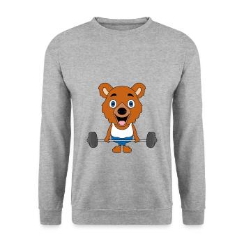 BODYBUILDING - FITNESS - TEDDY - BÄR - SPORT - Unisex Pullover - Weißgrau meliert - Vorne - Alina (178cm) & Michal (187cm)