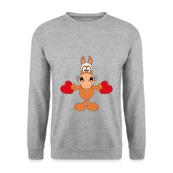 PFERD - PONY - HERZEN - LIEBE - LOVE - TIER - KIND - Unisex Pullover - Weißgrau meliert - Vorne - Alina (178cm) & Michal (187cm)