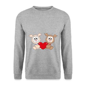 LIEBE - HERZ - LOVE - LAMA - ALPAKA - TIERE - Unisex Pullover - Weißgrau meliert - Vorne - Alina (178cm) & Michal (187cm)