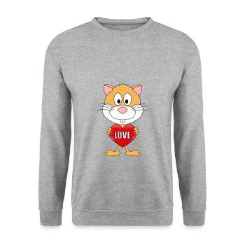 HAMSTER - LIEBE - LOVE - TIER - VERLIEBT - KINDER - Unisex Pullover - Weißgrau meliert - Vorne - Alina (178cm) & Michal (187cm)