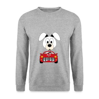 AUTO - HUND - TIER - KIND - BABY - AUTOFAHRER - Unisex Pullover - Weißgrau meliert - Vorne - Alina (178cm) & Michal (187cm)