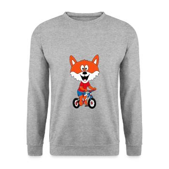 FUCHS - FAHRRAD - RAD - RADFAHRER - BIKER - TIER - Unisex Pullover - Weißgrau meliert - Vorne - Alina (178cm) & Michal (187cm)