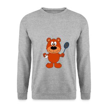 BADMINTON - SPORT - TEDDY - FEDERBALL - BÄR - Unisex Pullover - Weißgrau meliert - Vorne - Alina (178cm) & Michal (187cm)