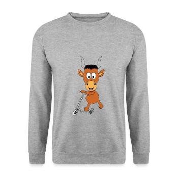STIER - BULL - KUH - ROLLER - TIER - KIND - BABY - Unisex Pullover - Weißgrau meliert - Vorne - Alina (178cm) & Michal (187cm)