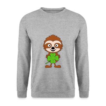 KLEEBLATT - FAULTIER - TIER - KIND - BABY - GLÜCK - Unisex Pullover - Weißgrau meliert - Vorne - Alina (178cm) & Michal (187cm)