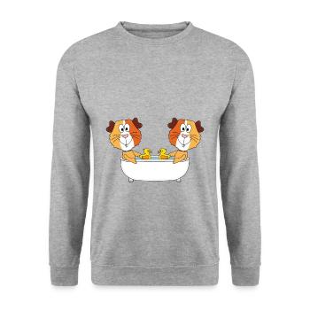 MEERSCHWEINCHEN - BADEWANNE - BADEN - TIERE - Unisex Pullover - Weißgrau meliert - Vorne - Alina (178cm) & Michal (187cm)