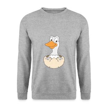 GANS - EI - GEBURT - BABY - TIER - KIND - TIERISCH - Unisex Pullover - Weißgrau meliert - Vorne - Alina (178cm) & Michal (187cm)