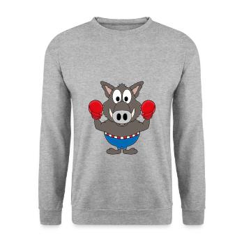 BOXER - SPORT - WILDSCHWEIN - TIER - TIERISCH - Unisex Pullover - Weißgrau meliert - Vorne - Alina (178cm) & Michal (187cm)
